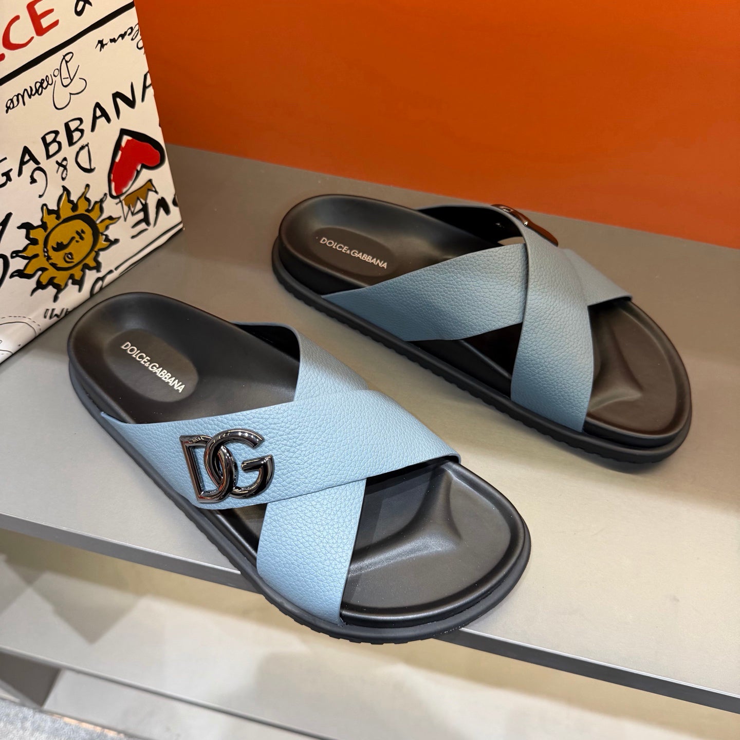 Elegant Cross-Strap Slide Sandals in Sky Blue