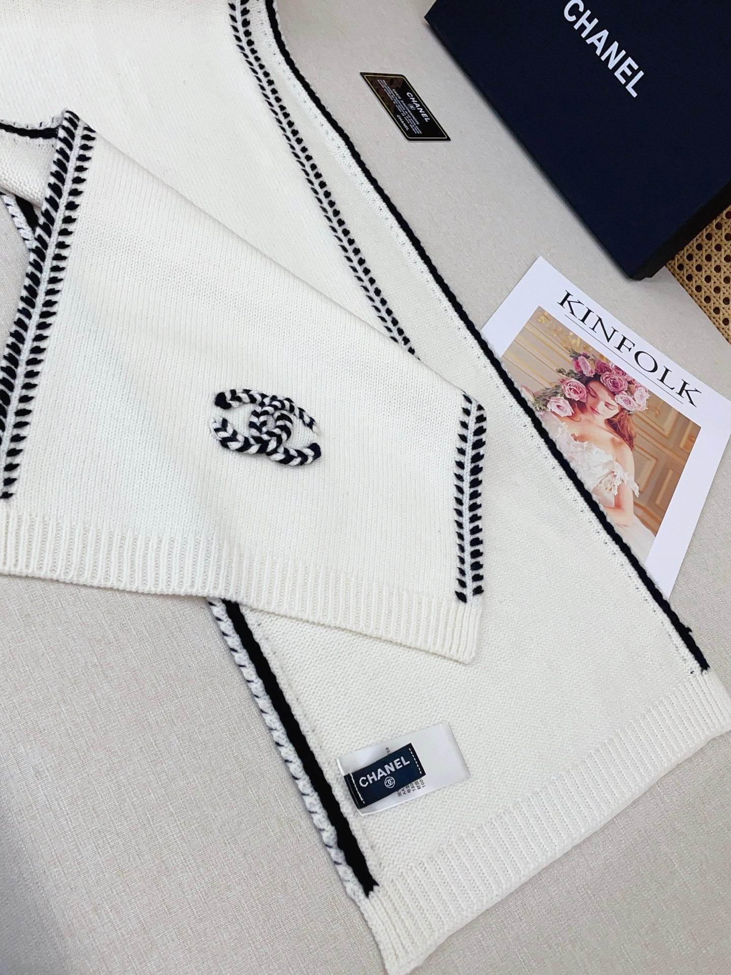 White Knit Wool & Cashmere Scarf