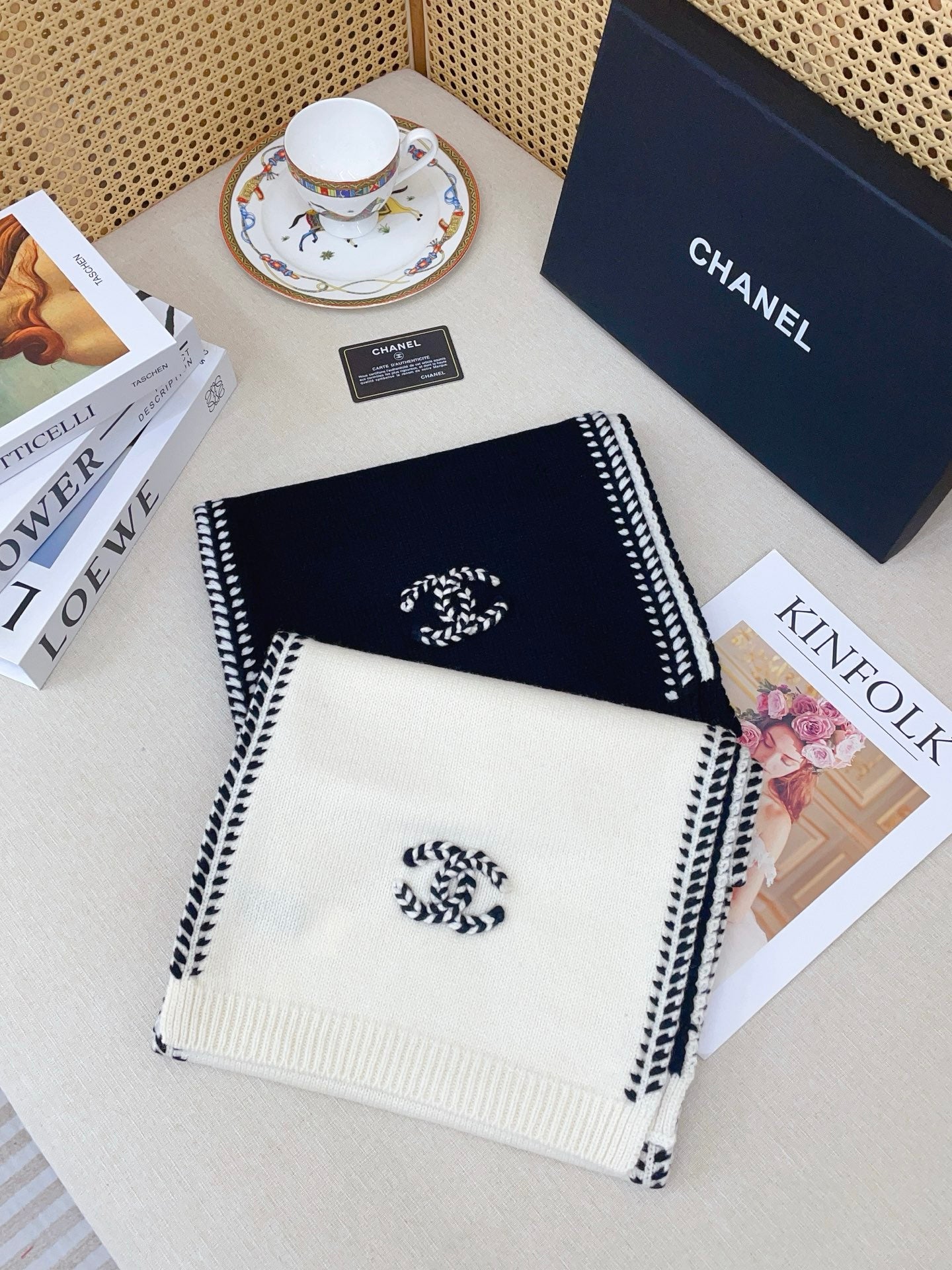 White Knit Wool & Cashmere Scarf