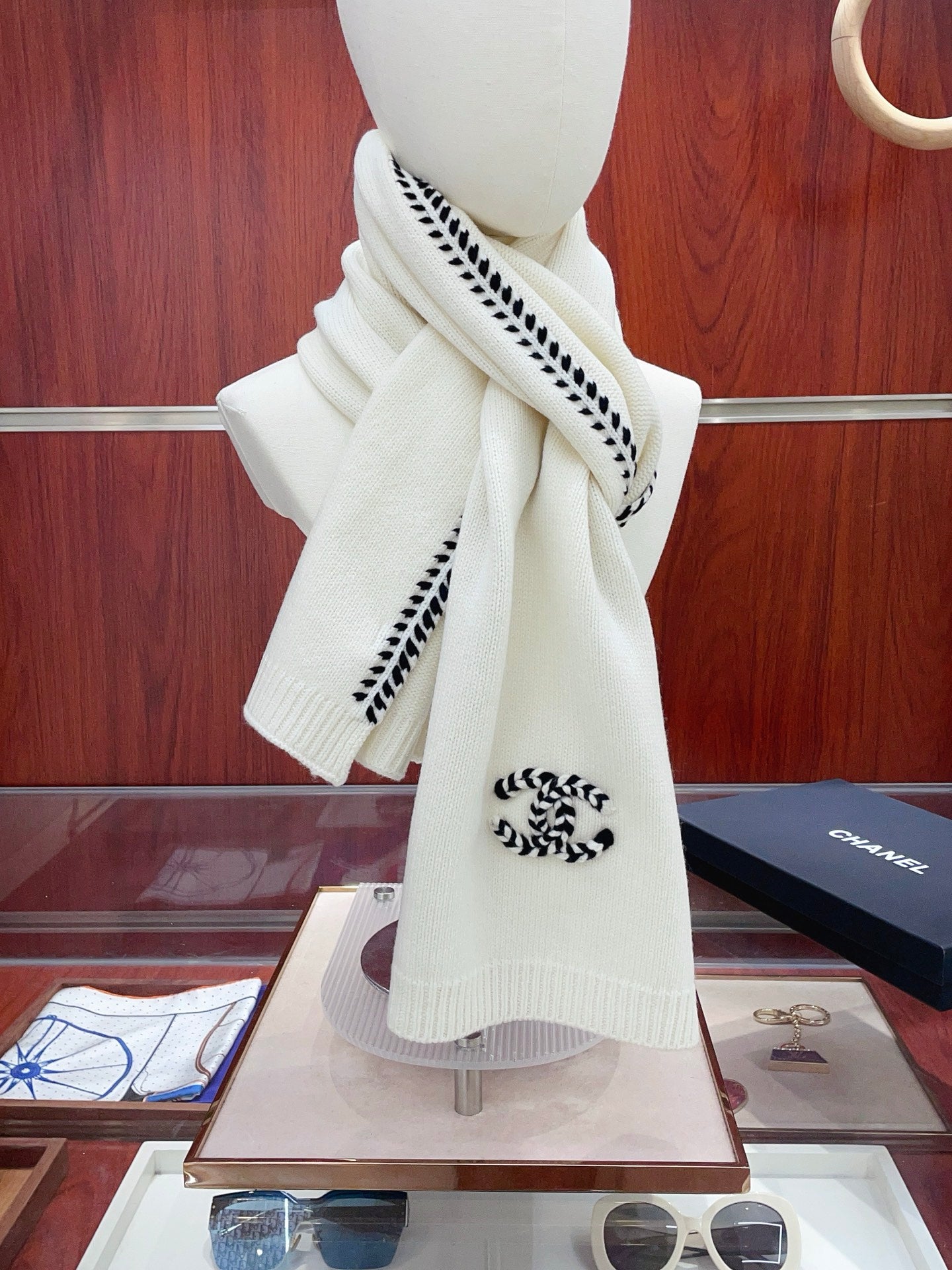 White Knit Wool & Cashmere Scarf