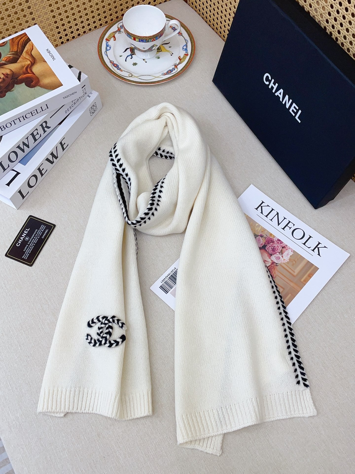 White Knit Wool & Cashmere Scarf