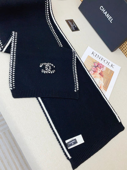 Black Knit Wool & Cashmere Scarf
