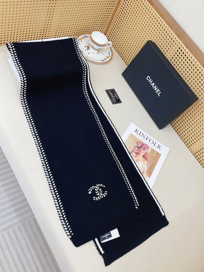 Black Knit Wool & Cashmere Scarf