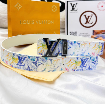 Colorful Monogram Print Belt with Silver Buckle