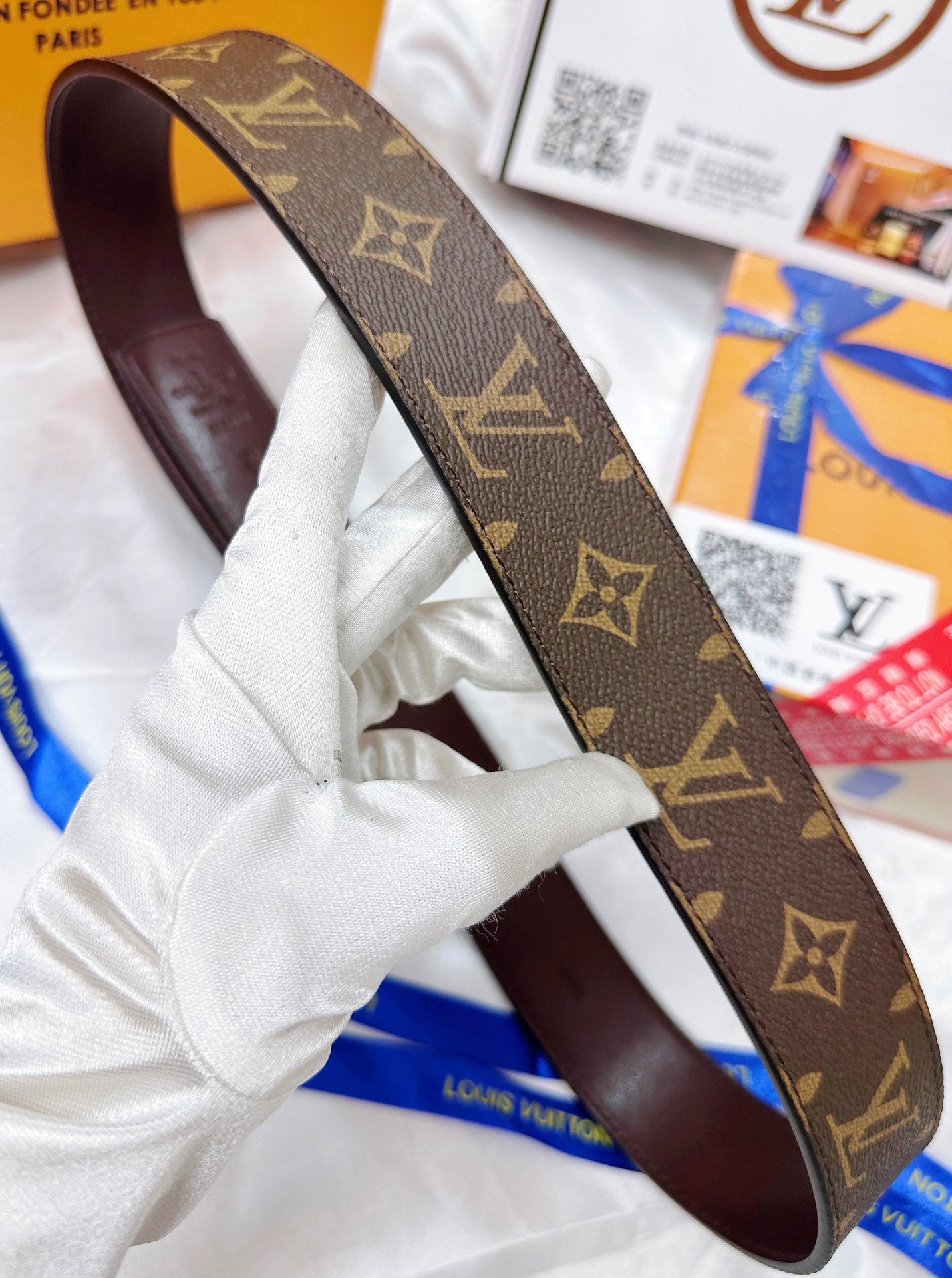 Luxury Monogram Leather Belt with Gold Geometric Buckle