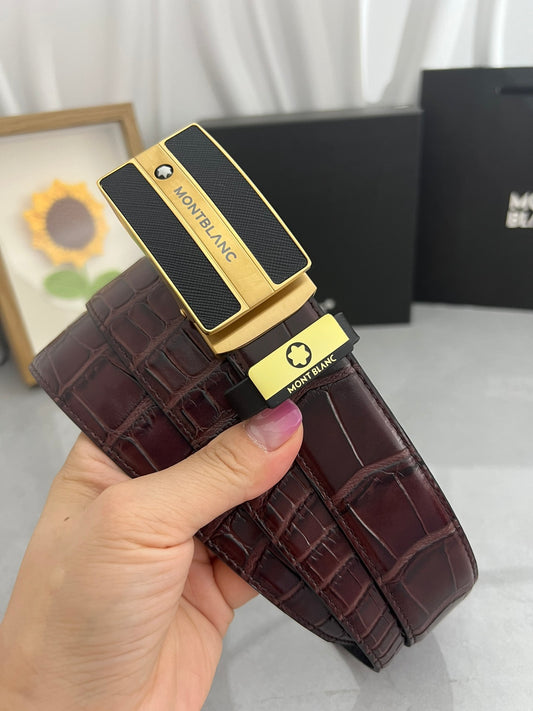 Premium Leather Belt with Textured Buckle width 3.5cm