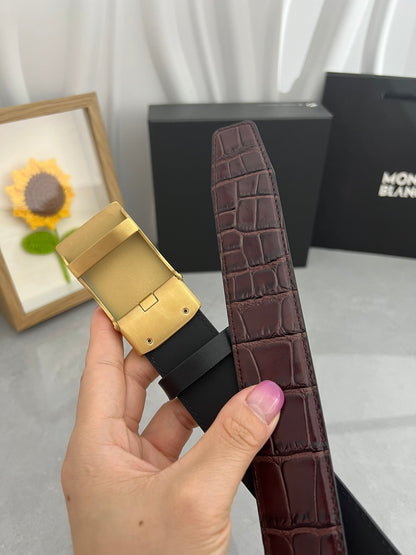 Premium Leather Belt with Textured Buckle width 3.5cm