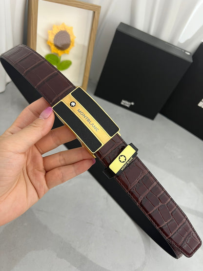 Premium Leather Belt with Textured Buckle width 3.5cm