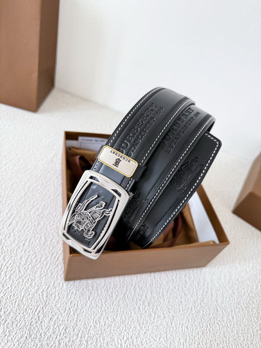 Men’s Leather Belt with Silver Horse Embossed Buckle