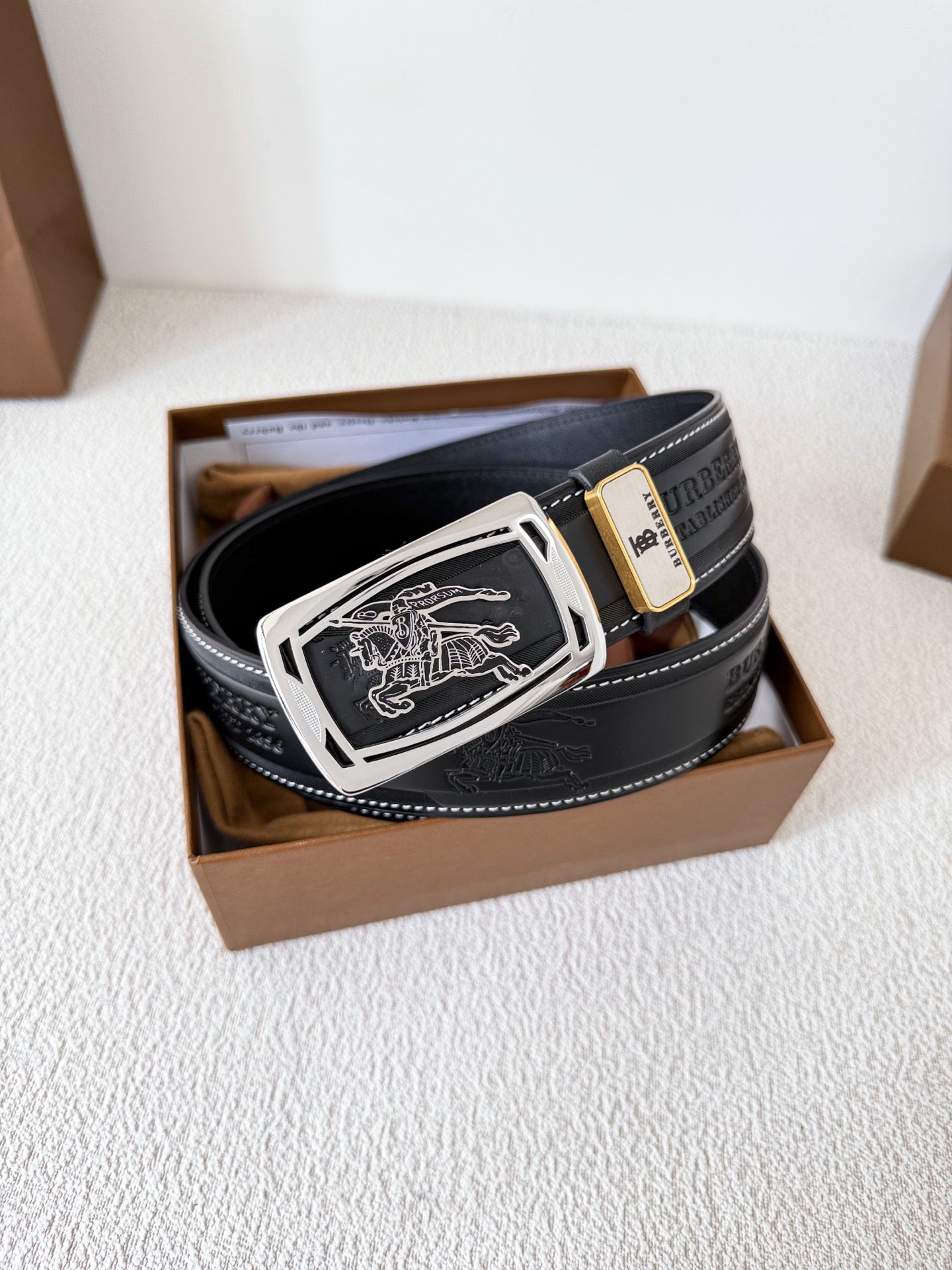 Men’s Leather Belt with Silver Horse Embossed Buckle
