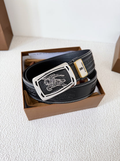 Men’s Leather Belt with Silver Horse Embossed Buckle