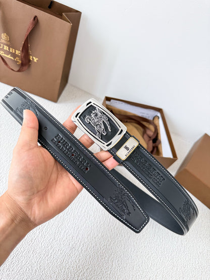 Men’s Leather Belt with Silver Horse Embossed Buckle
