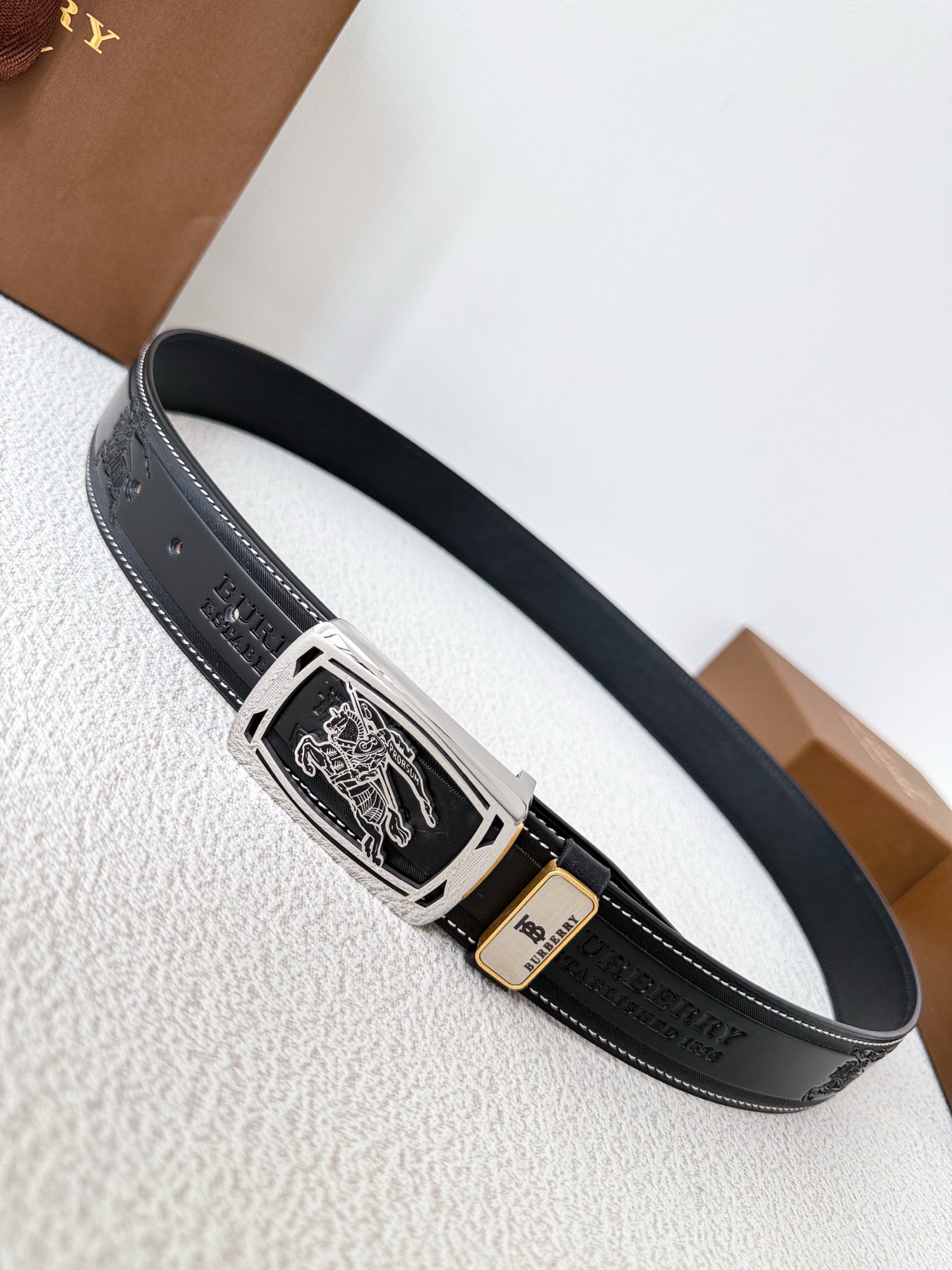 Men’s Leather Belt with Silver Horse Embossed Buckle