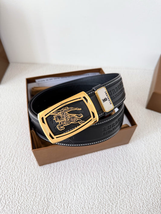 Men’s Leather Belt with Gold Horse Embossed Buckle