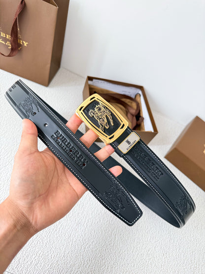 Men’s Leather Belt with Gold Horse Embossed Buckle