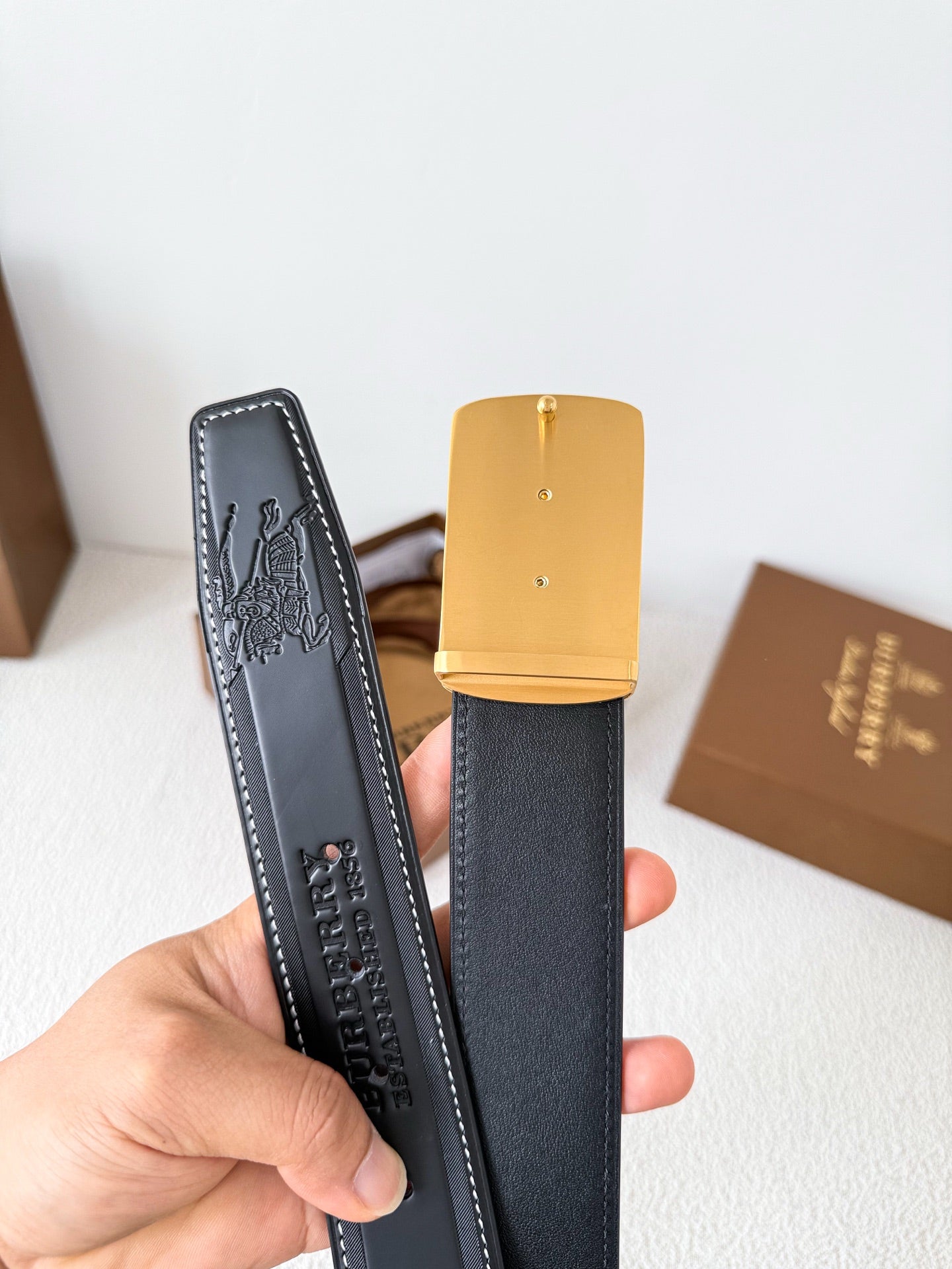 Men’s Leather Belt with Gold Horse Embossed Buckle