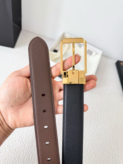 Men's Genuine Leather Belt – Pin Buckle Width 3.5cm