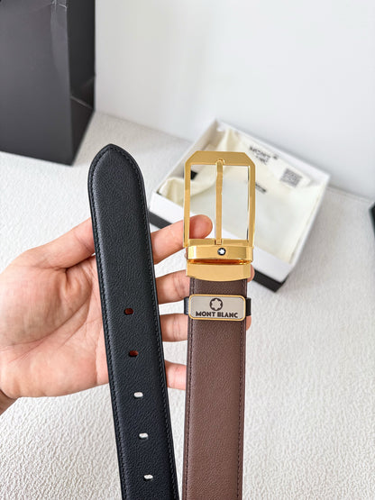 Men's Genuine Leather Belt – Pin Buckle Width 3.5cm
