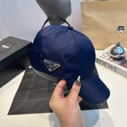 Nylon Baseball Cap with Metal Plaque — Navy
