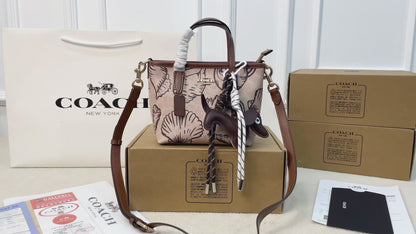 Mini Tote in Signature Canvas with Shell Print & Dog Charm