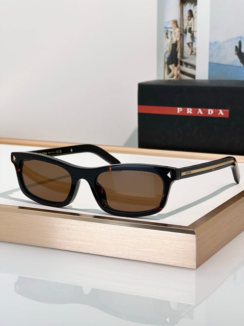 Rectangular Acetate Sunglasses with Brown Lenses