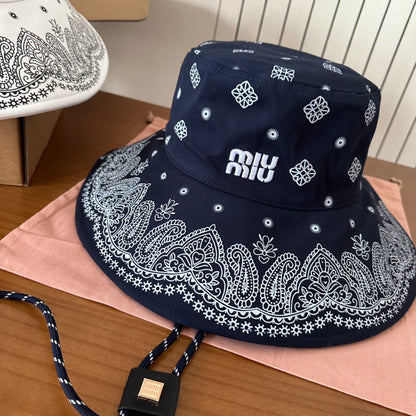 Paisley Print Wide Brim Bucket Hat with Adjustable Chin Cord