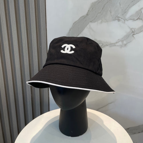 Black Embroidered Cotton Bucket Hat