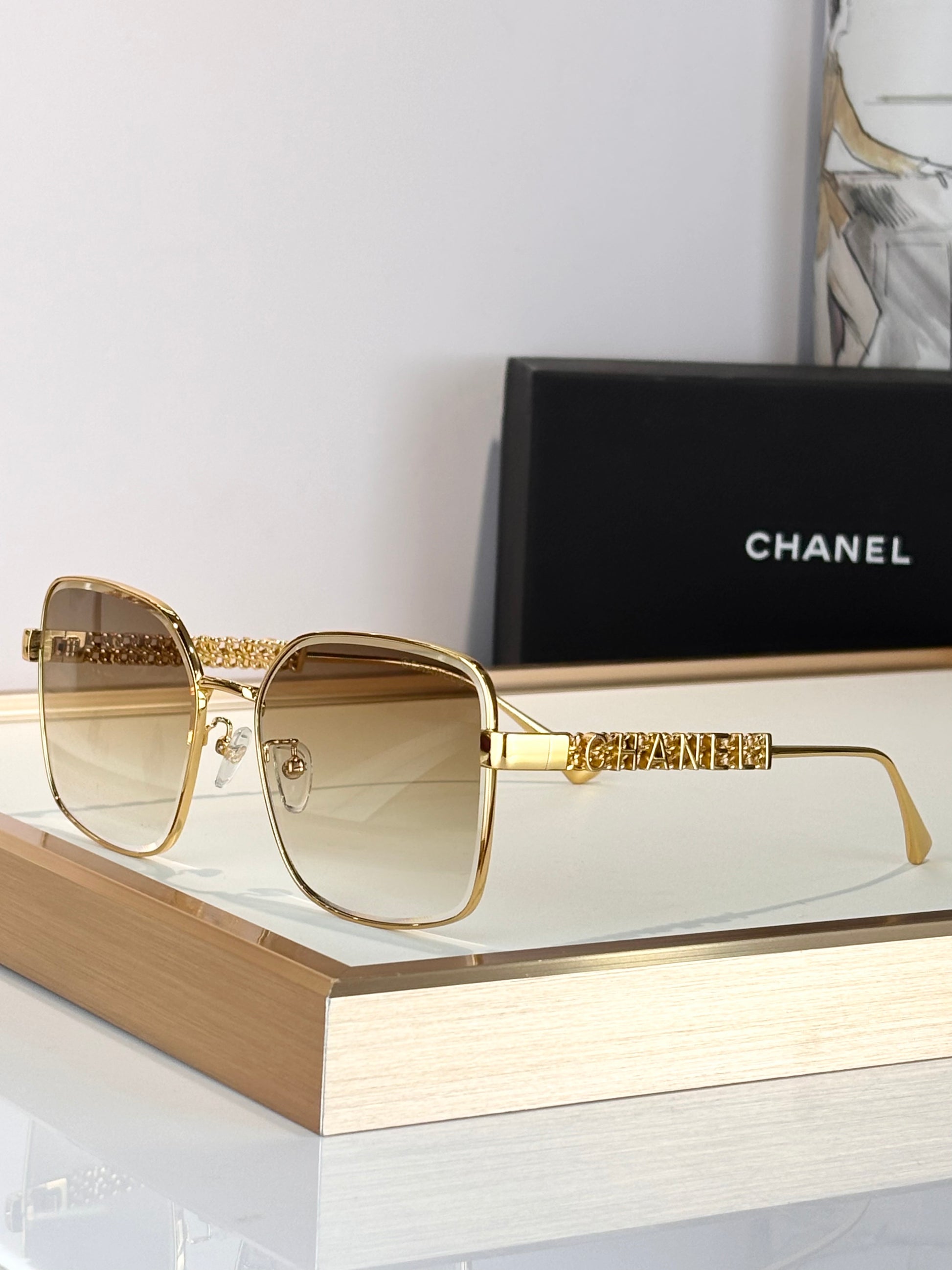 Gold-Tone Square Frame Sunglasses