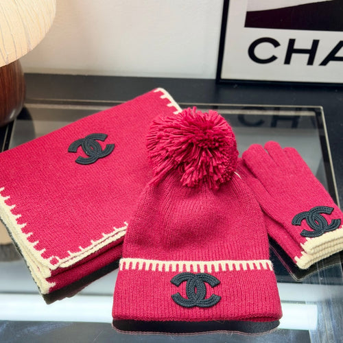 Pink Knit Winter Hat Scarf and Glove Set