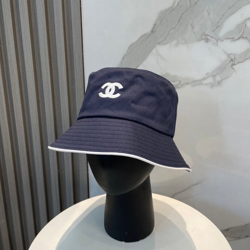 Navy Embroidered Bucket Hat with Contrast Trim