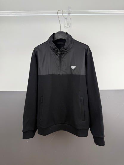 Black Half-Zip Pullover Jacket with Logo Detail