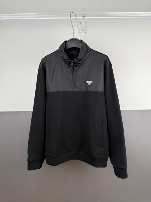 Black Half-Zip Pullover Jacket with Logo Detail