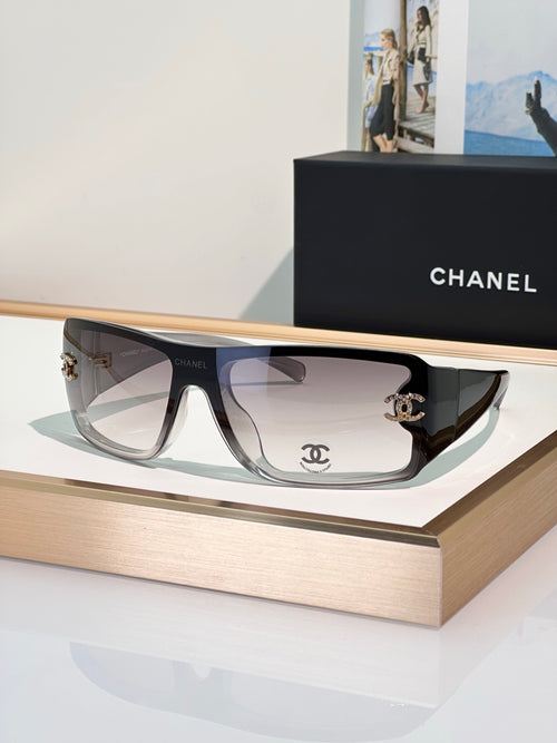 Oversized Shield-Frame Sunglasses with Rhinestone Accent