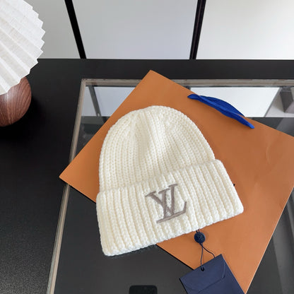 White Chunky Knit Beanie with Folded Cuff