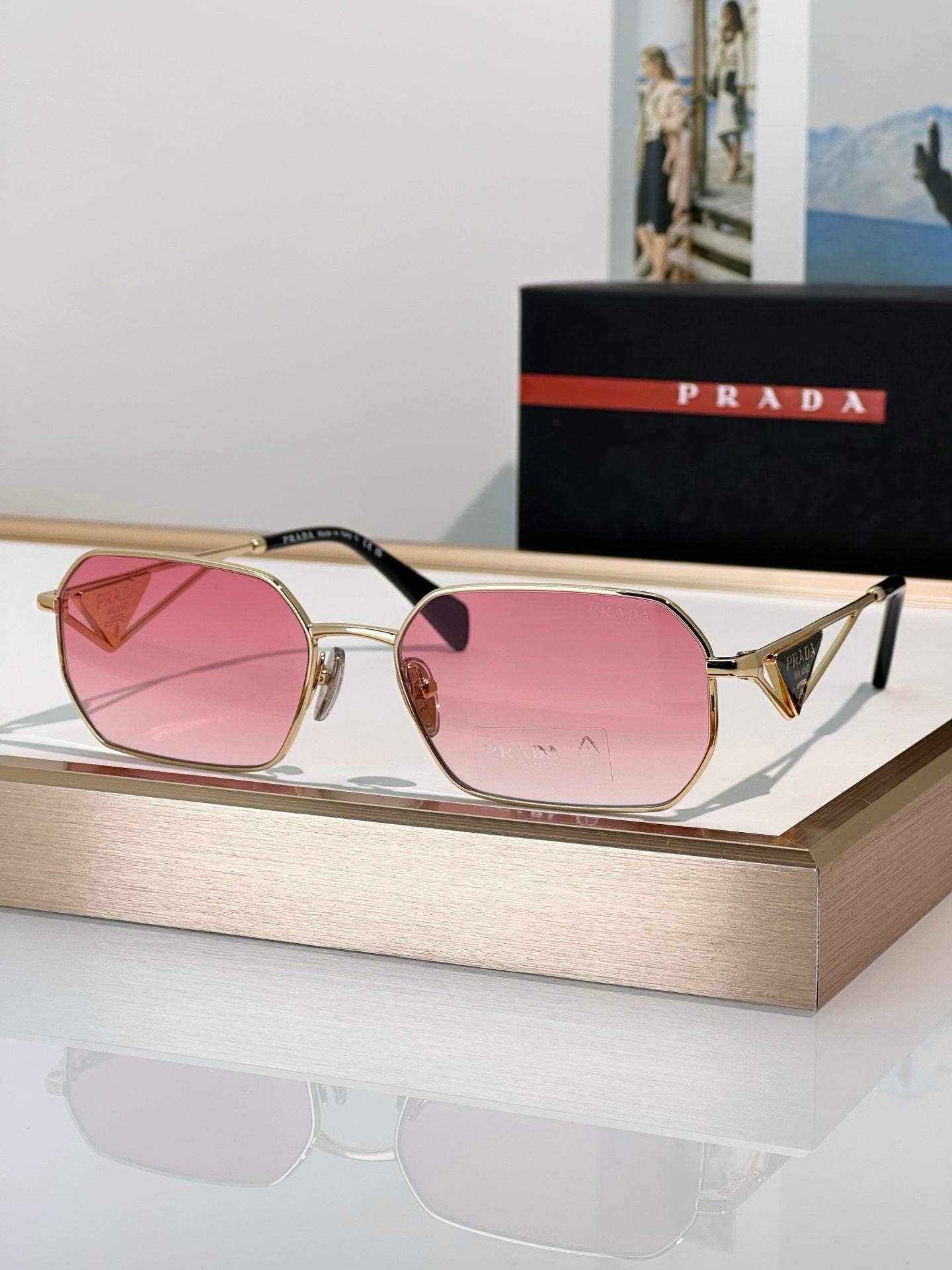 Pink Lens Geometric Metal Frame Sunglasses