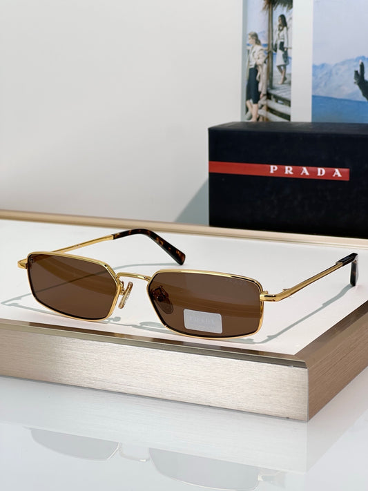 Gold Rectangular Brown Lens Sunglasses
