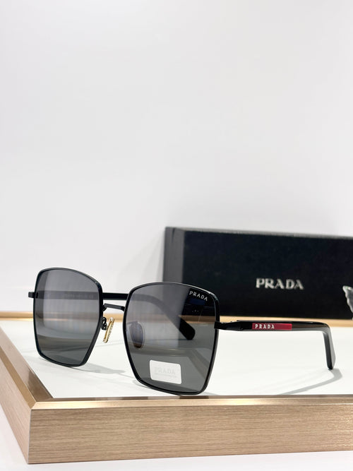 Rectangular Black Frame Sunglasses with Dark Grey Lenses
