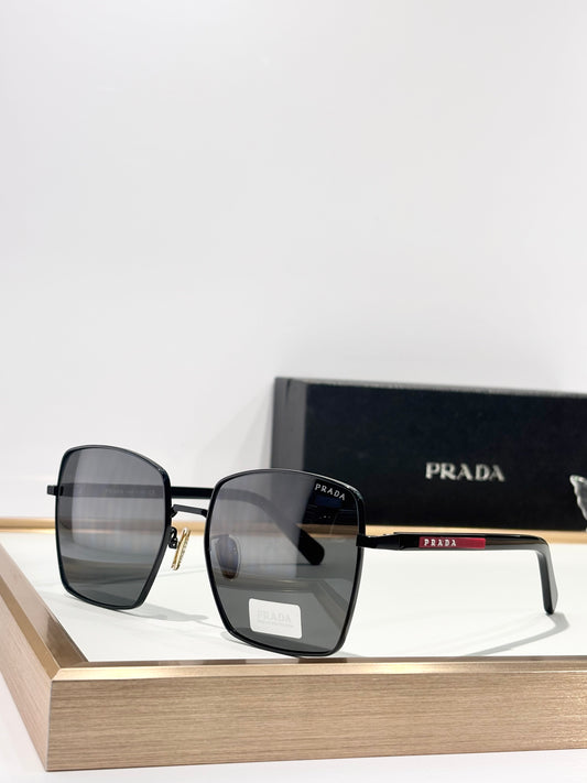 Rectangular Black Frame Sunglasses with Dark Grey Lenses