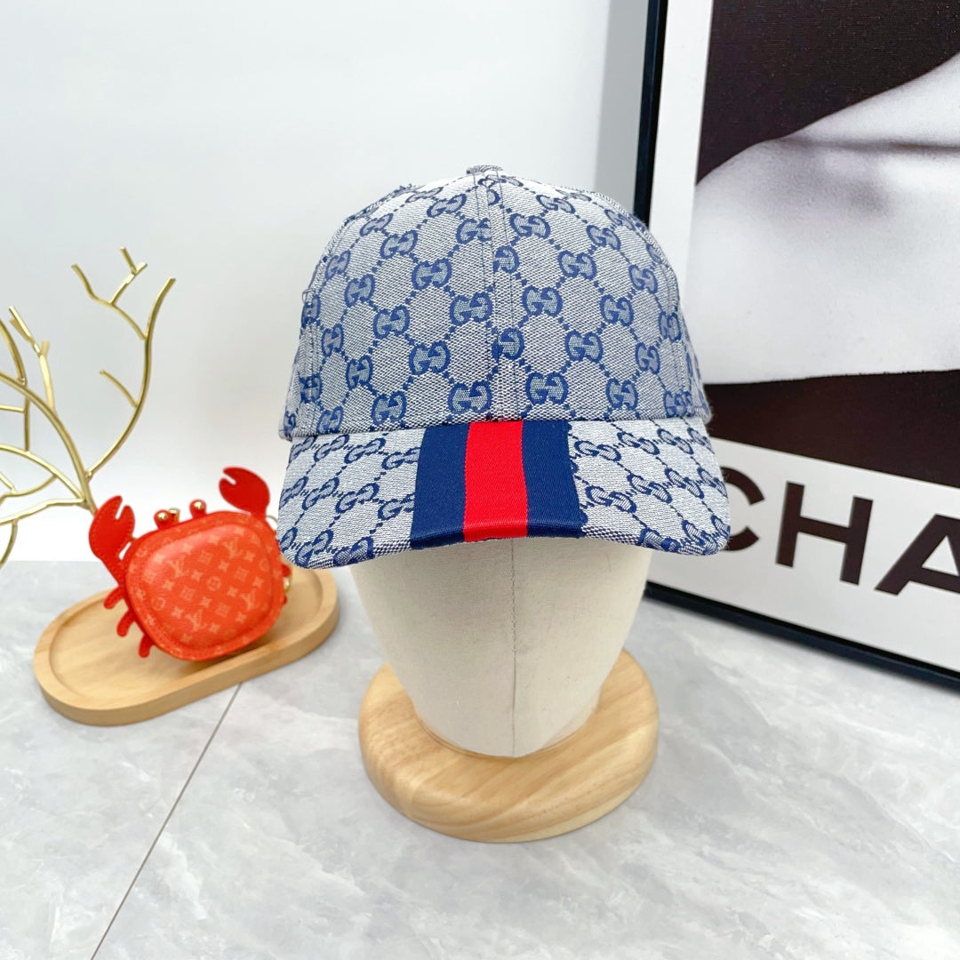 Blue Monogram Print Baseball Cap with Curved Brim