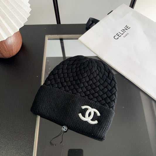 Textured Knit Beanie with Ribbed Fold-Over Cuff