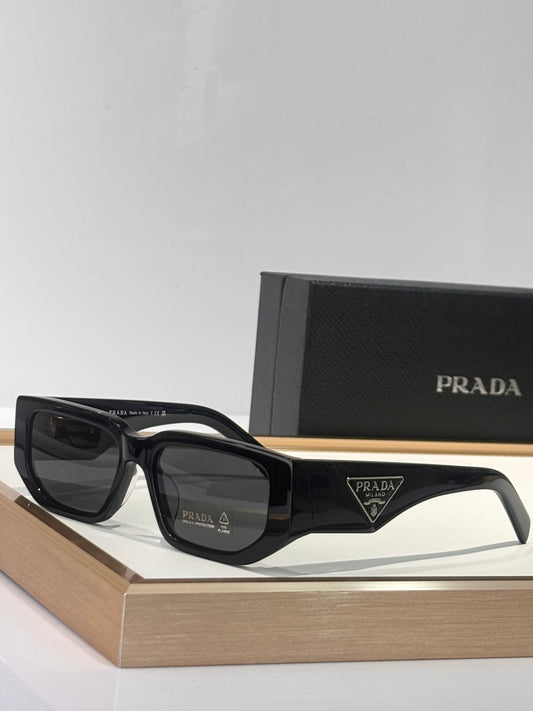 Black Oversized Rectangle Sunglasses with Triangular Side Emblem