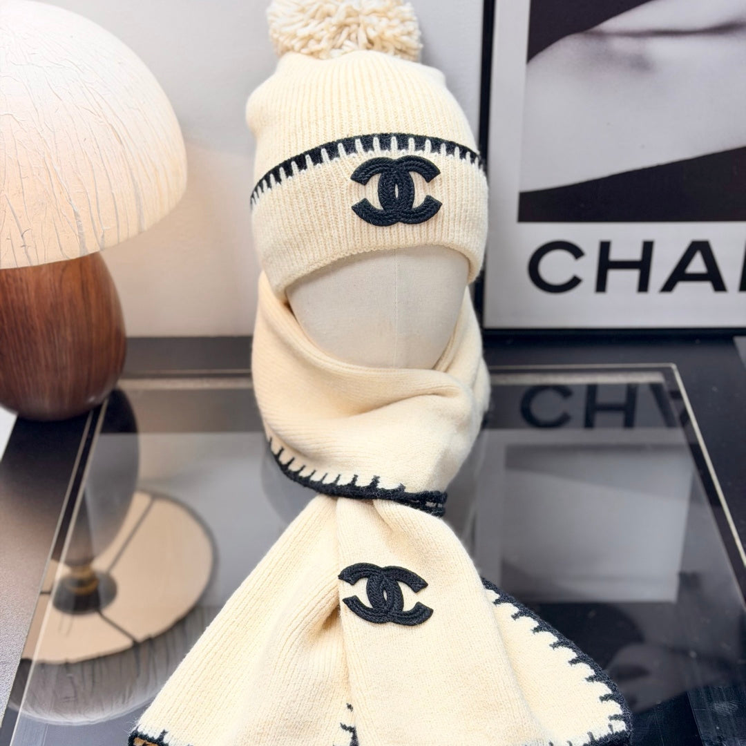 Cream Knit Winter Hat, Scarf & Gloves Set