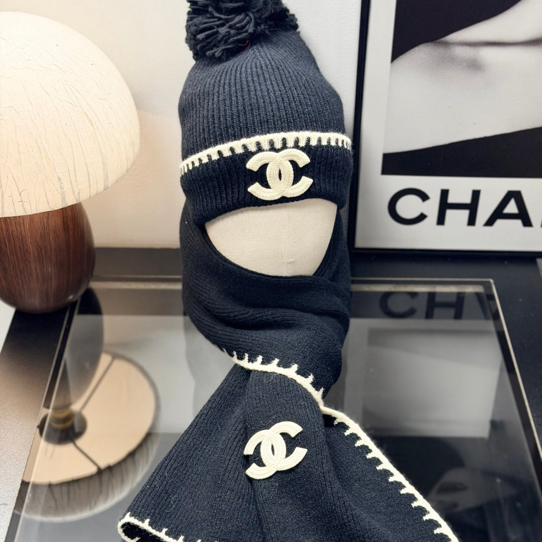 Black Knit Winter Hat Scarf and Gloves Set