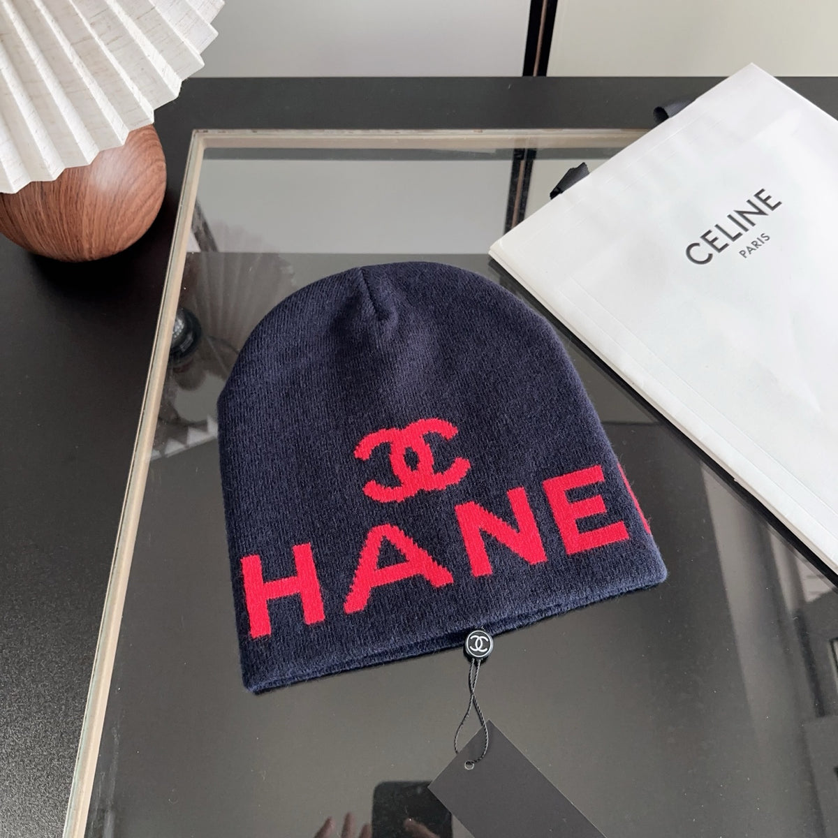 Navy Graphic Lettering Knit Beanie