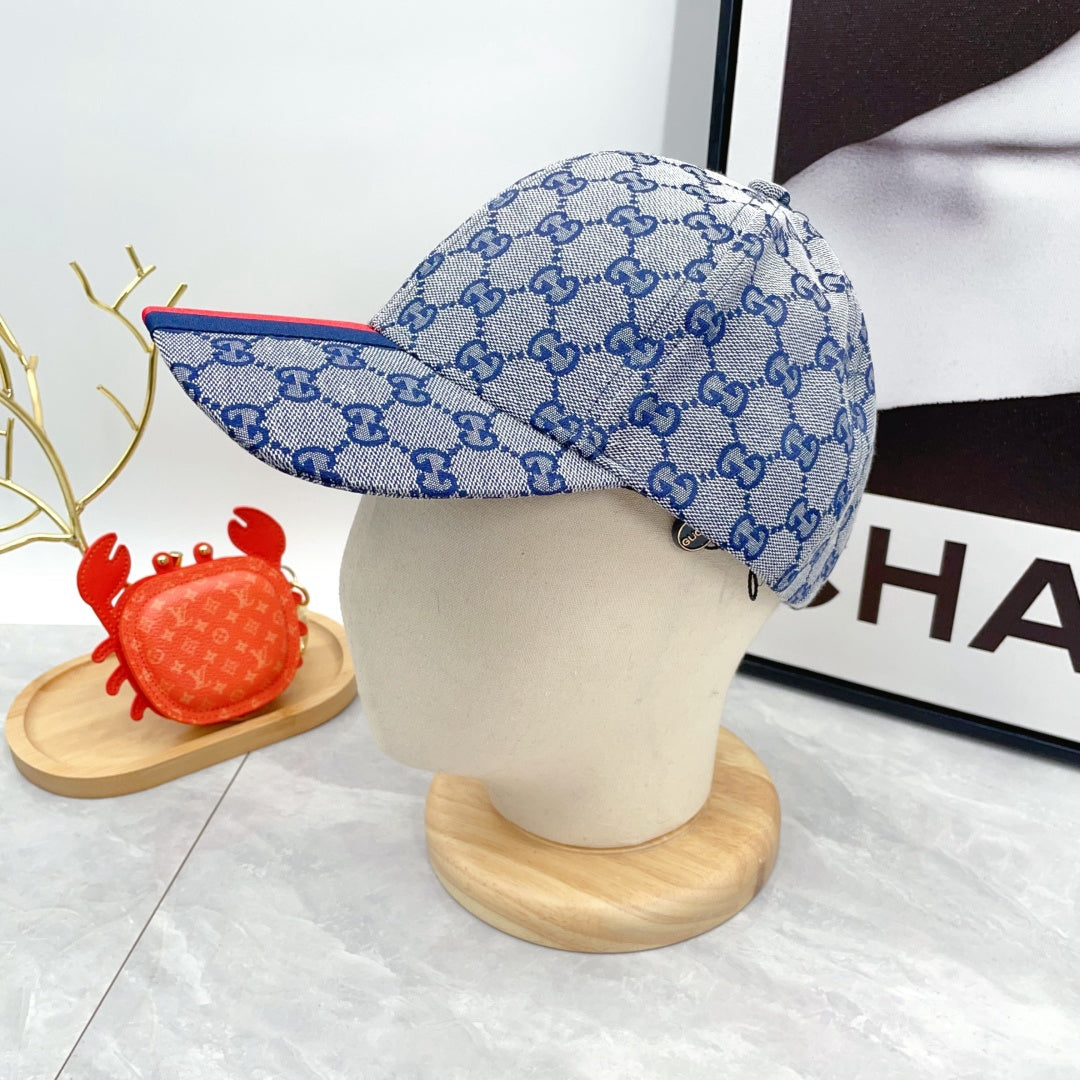Blue Monogram Print Baseball Cap with Curved Brim
