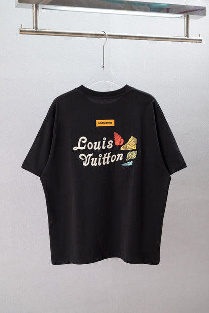 Black Embroidered Graphic Short Sleeve T-Shirt