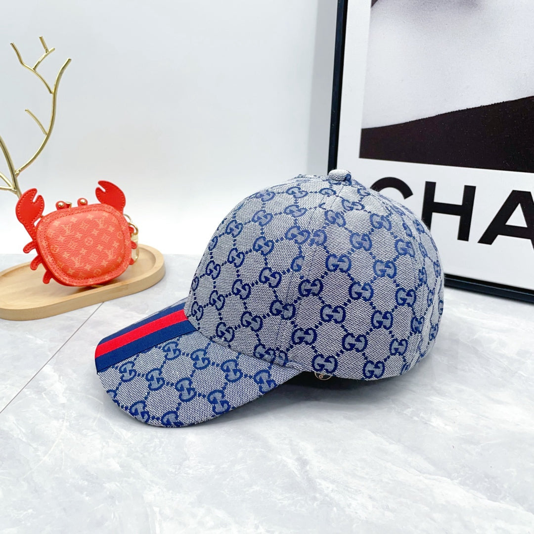 Blue Monogram Print Baseball Cap with Curved Brim