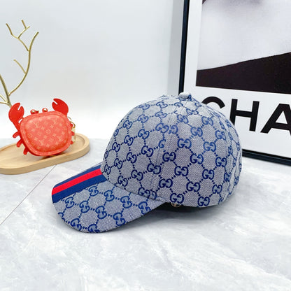 Blue Monogram Print Baseball Cap with Curved Brim