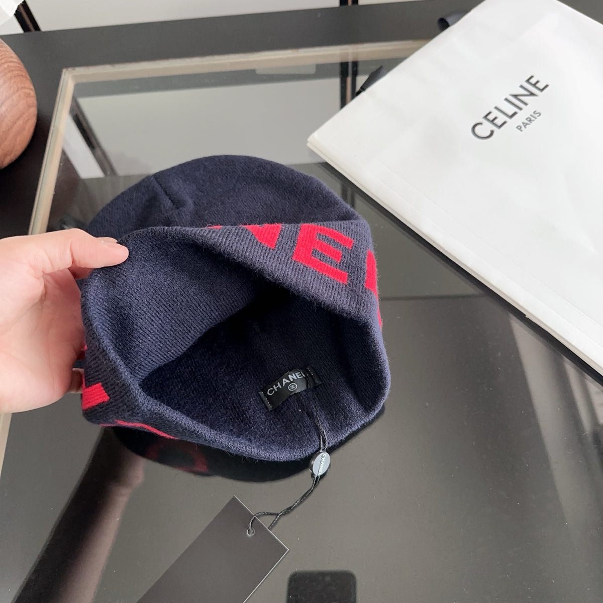 Navy Graphic Lettering Knit Beanie