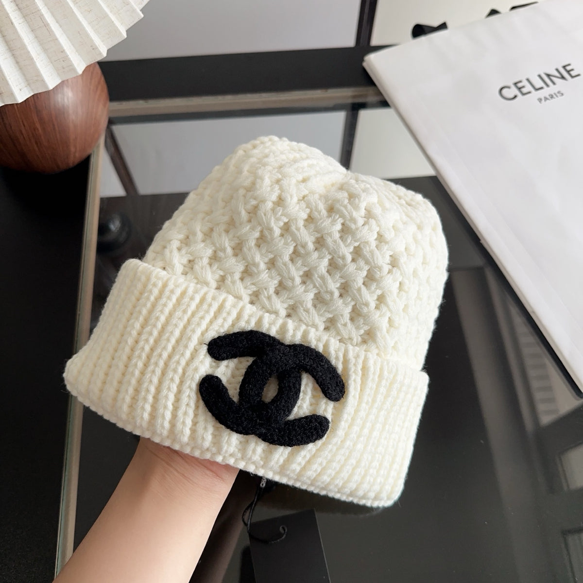 Textured Knit Beanie with Foldover Cuff
